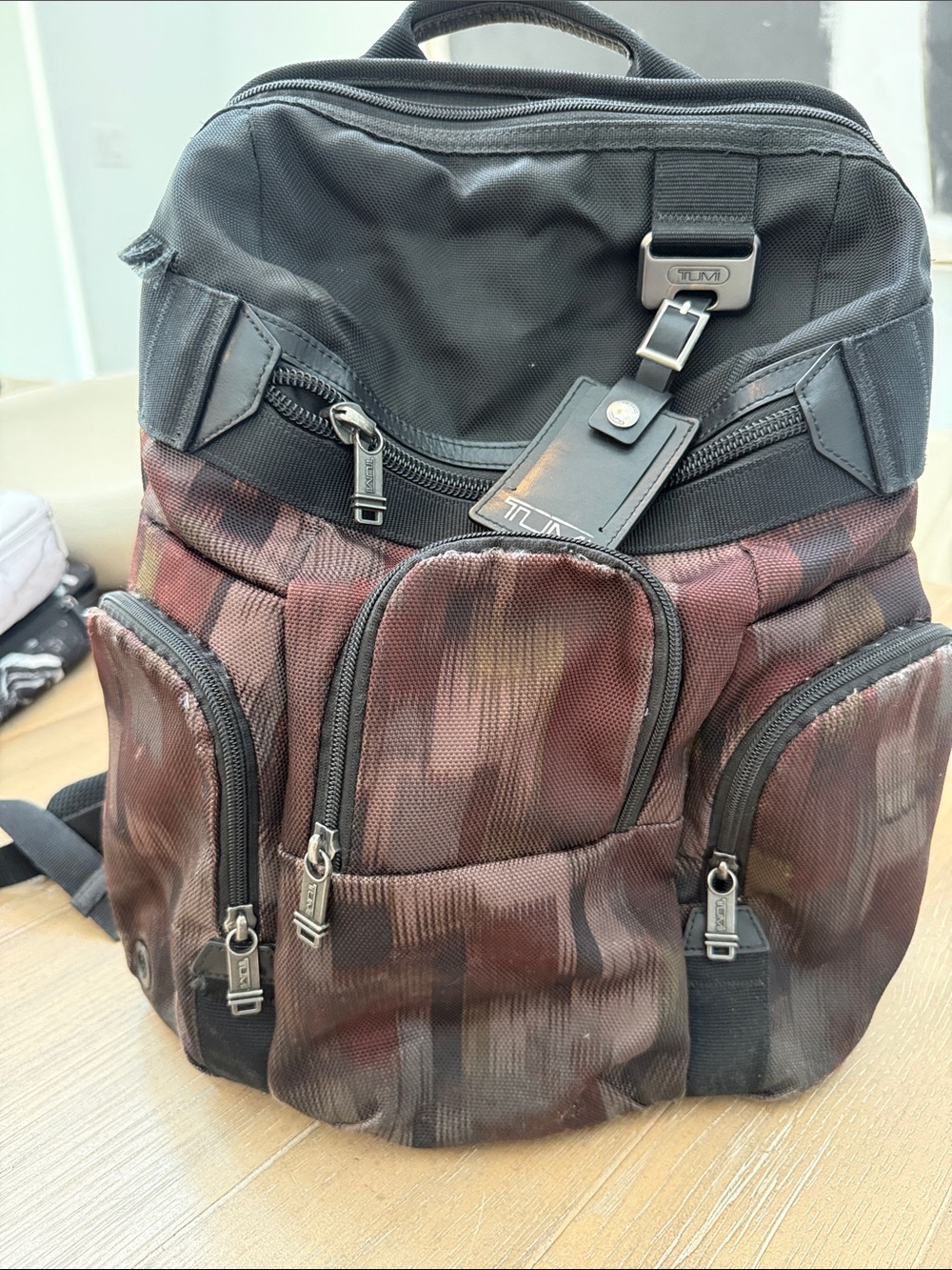 Tumi Black and Brown Multi-Pocket Canvas Backpack